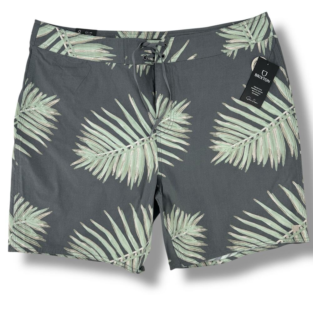 Brixton Temple Swim Trunks Mens Size 38 Tropical Fern Print 18"